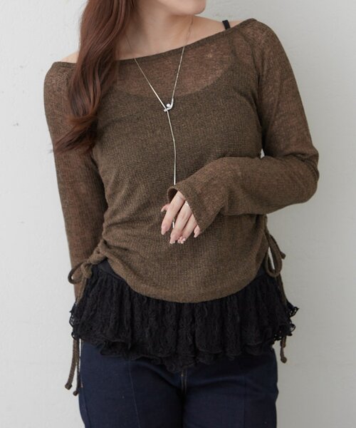 Remind me and forever(リマインドミーアンドフォーエバー)の「【SET】ギャザープルオーバー+フリルキャミ(Tシャツ/カットソー・レディース・ブラウン/チャコールグレー/アイボリー・FREE)」の8枚目の写真