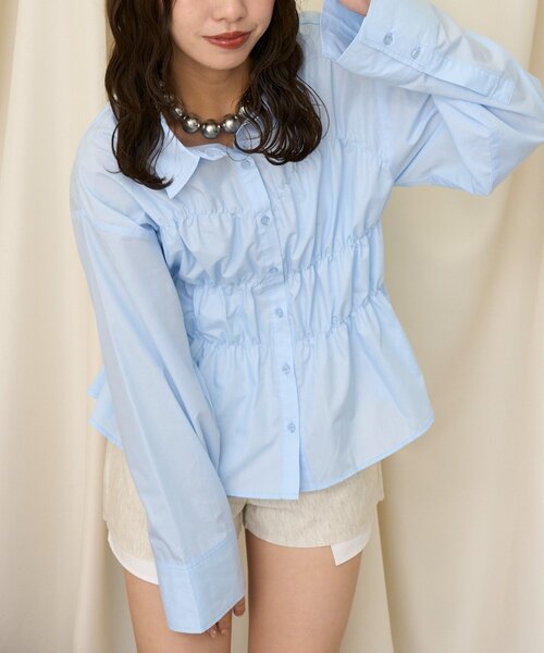 CIAOPANIC(チャオパニック)の「【neutral by ciaopanic】ウエストシャーリングシャツ(シャツ/ブラウス・レディース・ピンク/サックスブルー・FREE)」の1枚目の写真