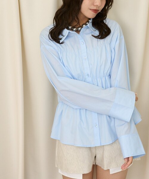 CIAOPANIC(チャオパニック)の「【neutral by ciaopanic】ウエストシャーリングシャツ(シャツ/ブラウス・レディース・ピンク/サックスブルー・FREE)」の4枚目の写真
