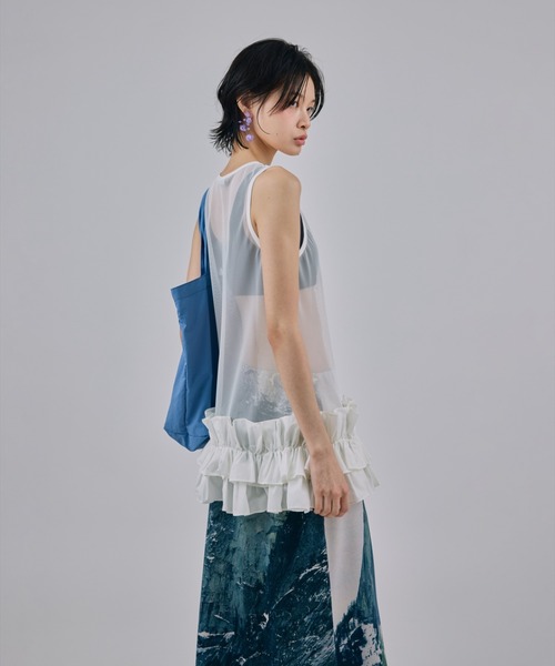 NON TOKYO(ノントーキョー)の「NON TOKYO/ノントーキョー/FRILL MESH TANK-TOPフリルメッシュタンクトップ(タンクトップ・レディース・ピンク/ブルー/ホワイト・F)」の4枚目の写真