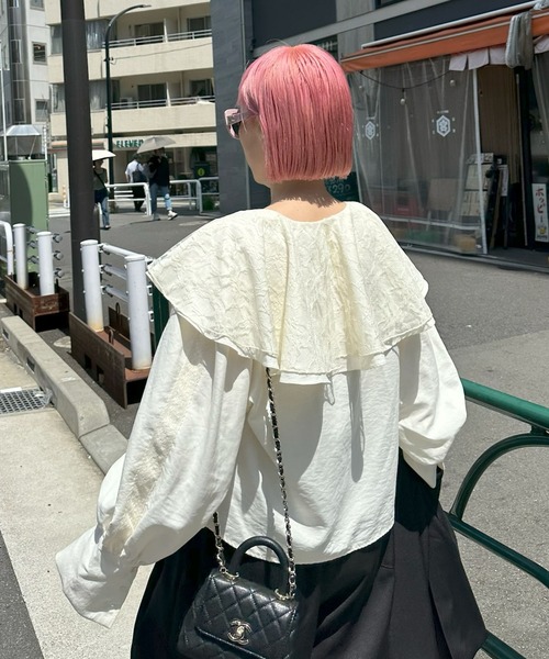 Alley Tokyo(アリートーキョー)の「フリフリおっきめヴィンテージっぽブラウス(シャツ/ブラウス・レディース・サックスブルー/オフホワイト・FREE)」の8枚目の写真
