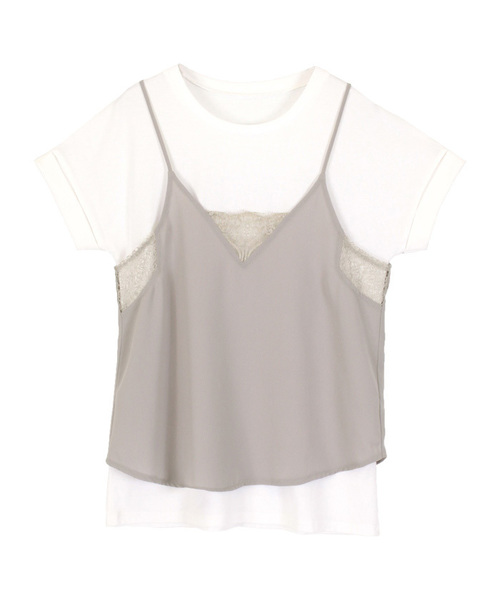 titivate（ティティベイト）の「Vﾈｯｸﾚｰｽｷｬﾐｿｰﾙ&ゆるTｼｬﾂｾｯﾄ（Tシャツ/カットソー・レディース・ブラック/カーキ/グレー・FREE）」の3枚目の写真