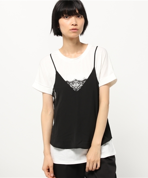 titivate（ティティベイト）の「Vﾈｯｸﾚｰｽｷｬﾐｿｰﾙ&ゆるTｼｬﾂｾｯﾄ（Tシャツ/カットソー・レディース・ブラック/カーキ/グレー・FREE）」の4枚目の写真