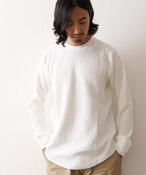 coen(コーエン)の「ワッフルロングスリーブカットソー(Tシャツ/カットソー・メンズ・ホワイト/ネイビー・LARGE/X-LARGE/SMALL/MEDIUM)」の2枚目の写真