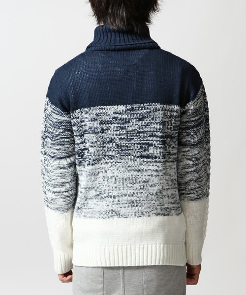 ZIP FIVE（ジップファイブ）の「ケーブルタートルニット【ローゲージニット】（ニット/セーター・メンズ・キャメル/ホワイト×ネイビー/アイボリー/ブラック/ワイン/カーキ/ホワイト×ブラック/グレー/ブルー/ダークグリーン/オフホワイト/ネイビー/ベージュ・LARGE/X-LARGE/MEDIUM/SMALL）」の19枚目の写真