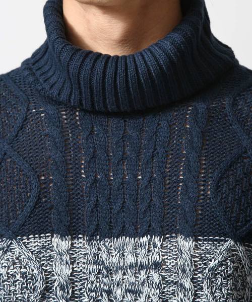 ZIP FIVE（ジップファイブ）の「ケーブルタートルニット【ローゲージニット】（ニット/セーター・メンズ・キャメル/ホワイト×ネイビー/アイボリー/ブラック/ワイン/カーキ/ホワイト×ブラック/グレー/ブルー/ダークグリーン/オフホワイト/ネイビー/ベージュ・LARGE/X-LARGE/MEDIUM/SMALL）」の18枚目の写真