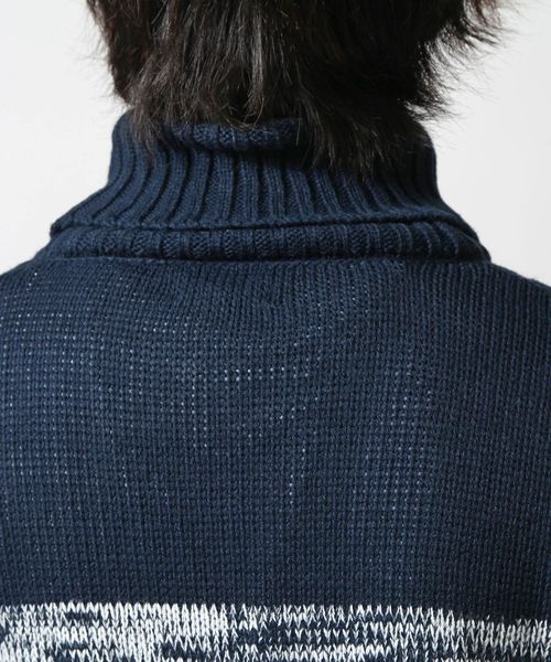 ZIP FIVE（ジップファイブ）の「ケーブルタートルニット【ローゲージニット】（ニット/セーター・メンズ・キャメル/ホワイト×ネイビー/アイボリー/ブラック/ワイン/カーキ/ホワイト×ブラック/グレー/ブルー/ダークグリーン/オフホワイト/ネイビー/ベージュ・LARGE/X-LARGE/MEDIUM/SMALL）」の17枚目の写真