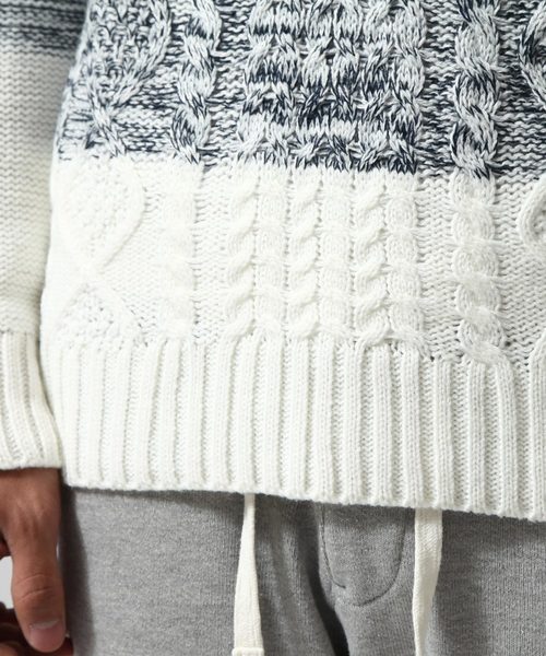 ZIP FIVE（ジップファイブ）の「ケーブルタートルニット【ローゲージニット】（ニット/セーター・メンズ・キャメル/ホワイト×ネイビー/アイボリー/ブラック/ワイン/カーキ/ホワイト×ブラック/グレー/ブルー/ダークグリーン/オフホワイト/ネイビー/ベージュ・LARGE/X-LARGE/MEDIUM/SMALL）」の14枚目の写真