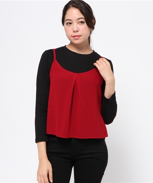 VENCEEXCHANGE（ヴァンスエクスチェンジ）の「ワイドリブレイヤードトップス  （キャミソール・レディース・ブラック/レンガ/グレー・MEDIUM）」の3枚目の写真