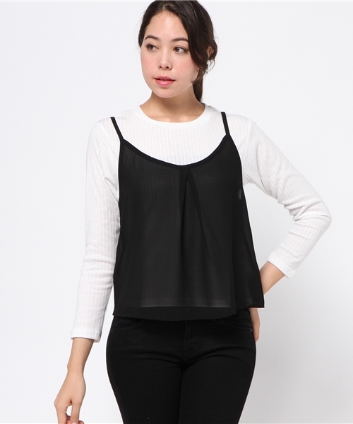 VENCEEXCHANGE（ヴァンスエクスチェンジ）の「ワイドリブレイヤードトップス  （キャミソール・レディース・ブラック/レンガ/グレー・MEDIUM）」の2枚目の写真