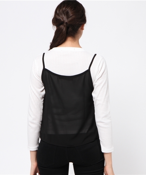 VENCEEXCHANGE（ヴァンスエクスチェンジ）の「ワイドリブレイヤードトップス  （キャミソール・レディース・ブラック/レンガ/グレー・MEDIUM）」の6枚目の写真