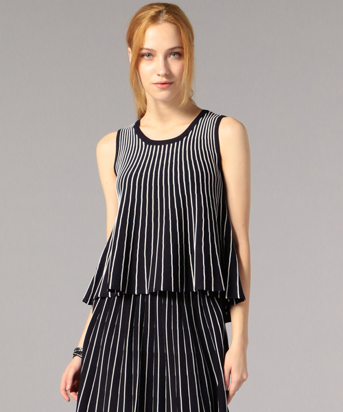 GUILD PRIME（ギルドプライム）の「【GUILD PRIME】WOMENS プリーツタンクニット（ニット/セーター・レディース・ホワイト/ネイビー・36/34）」の2枚目の写真