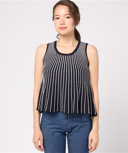 GUILD PRIME（ギルドプライム）の「【GUILD PRIME】WOMENS プリーツタンクニット（ニット/セーター・レディース・ホワイト/ネイビー・36/34）」の9枚目の写真