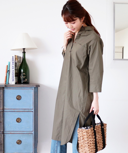 N.（N. Natural Beauty Basic）（エヌエヌナチュラルビューティーベーシック）の「タイプライターシャツワンピース（シャツワンピース・レディース・ホワイト/ブルー系その他/カーキ・MEDIUM）」の3枚目の写真