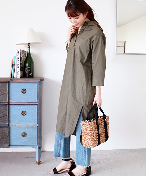 N.（N. Natural Beauty Basic）（エヌエヌナチュラルビューティーベーシック）の「タイプライターシャツワンピース（シャツワンピース・レディース・ホワイト/ブルー系その他/カーキ・MEDIUM）」の8枚目の写真