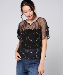 MERLOT | フラワー刺繍チュールシースルーブラウス629-4527(シャツ/ブラウス)