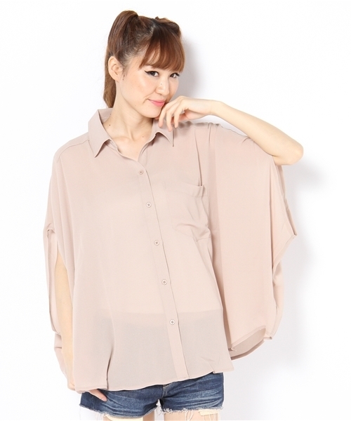 SLY LANG（スライラング）の「シフォンポンチョSH（シャツ/ブラウス・レディース・ベージュ/ホワイト/オレンジ系その他・FREE）」の2枚目の写真