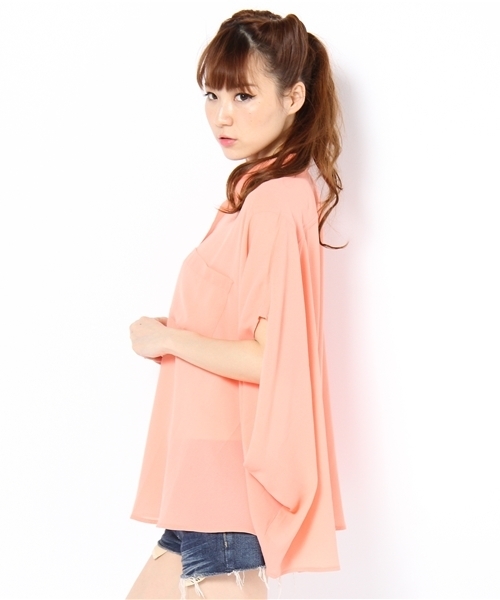 SLY LANG（スライラング）の「シフォンポンチョSH（シャツ/ブラウス・レディース・ベージュ/ホワイト/オレンジ系その他・FREE）」の4枚目の写真