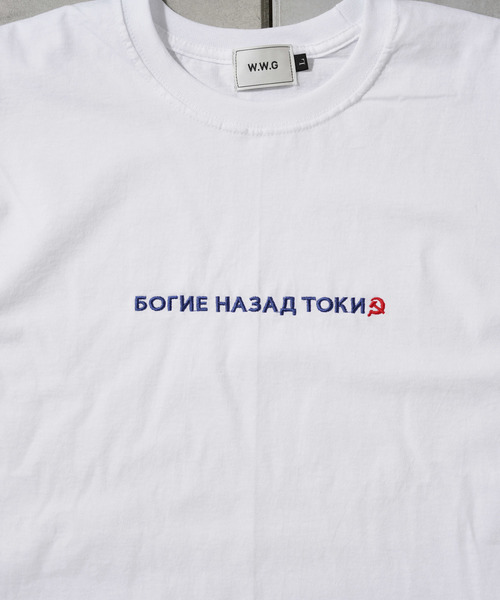 WHO'S WHO gallery（フーズフーギャラリー）の「BOOGIE BACK ロシア刺繍ロゴTEE（Tシャツ/カットソー・メンズ・ホワイト/ブラック/ネイビー/オリーブ・LARGE/MEDIUM/SMALL/X-LARGE）」の6枚目の写真