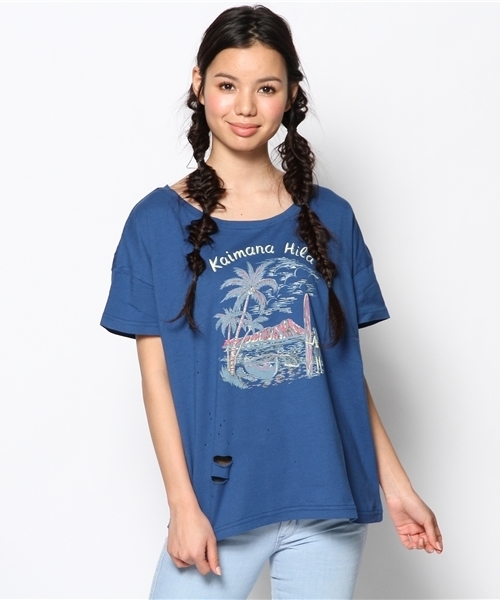 Kastane（カスタネ）の「ハワイプリントTEE（Tシャツ/カットソー・レディース・オフホワイト/イエロー/ブルー・FREE）」の3枚目の写真