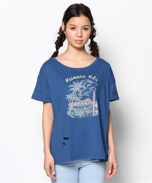 Kastane（カスタネ）の「ハワイプリントTEE（Tシャツ/カットソー・レディース・オフホワイト/イエロー/ブルー・FREE）」の4枚目の写真