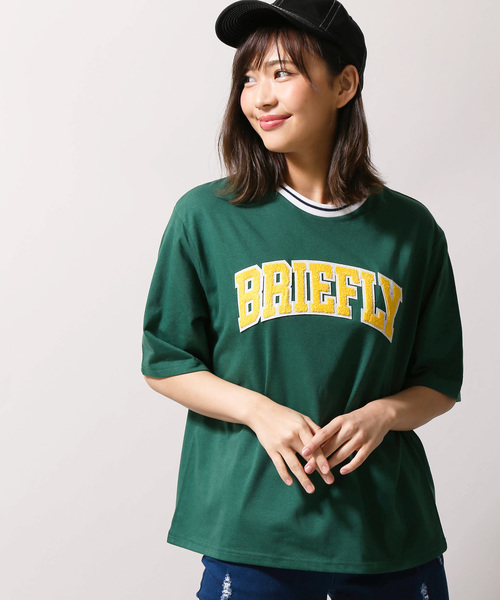 WEGO（ウィゴー）の「WEGO/カラーリブサガラロゴTシャツ（Tシャツ/カットソー・レディース・ホワイト/ブラック/イエロー/パープル/ピンク/グリーン・FREE）」の3枚目の写真