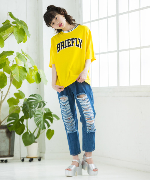 WEGO（ウィゴー）の「WEGO/カラーリブサガラロゴTシャツ（Tシャツ/カットソー・レディース・ホワイト/ブラック/イエロー/パープル/ピンク/グリーン・FREE）」の21枚目の写真