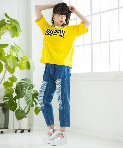 WEGO（ウィゴー）の「WEGO/カラーリブサガラロゴTシャツ（Tシャツ/カットソー・レディース・ホワイト/ブラック/イエロー/パープル/ピンク/グリーン・FREE）」の22枚目の写真