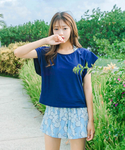 Angel Luna(エンジェルルナ)の「//新色追加【14色】水着 レディース Tシャツ タンキニ ショートパンツ インナーショーツ付 体型カバー 水着 swimwear セットアップ(5点セット)(水着)」|ブルー系その他2