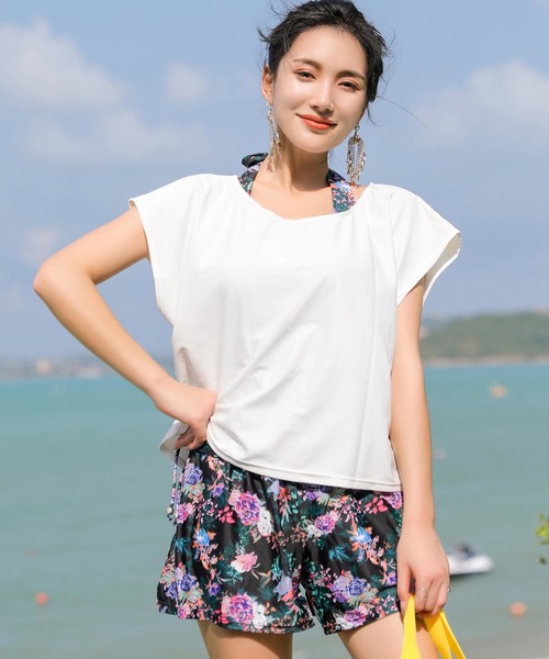 Angel Luna(エンジェルルナ)の「//新色追加【14色】水着 レディース Tシャツ タンキニ ショートパンツ インナーショーツ付 体型カバー 水着 swimwear セットアップ(5点セット)(水着)」|ブラック系その他2