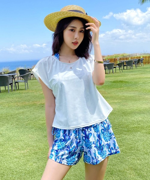 Angel Luna(エンジェルルナ)の「//新色追加【14色】水着 レディース Tシャツ タンキニ ショートパンツ インナーショーツ付 体型カバー 水着 swimwear セットアップ(5点セット)(水着)」|ブルー系その他3