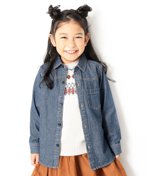 devirock（デビロック）の「長袖デニムシャツ（シャツ/ブラウス・キッズ・ネイビー/サックスブルー/ブルー系その他・110cm/100cm/120cm/130cm/140cm/150cm/160cm）」の2枚目の写真