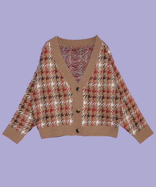 AS KNOW AS PINKY（アズノゥアズピンキー）の「☆ZOZO限定☆ジャガードチェックカーデ【カーディガン】（カーディガン/ボレロ・レディース・ホワイト/グレー/モカ/ライトベージュ・FREE）」の3枚目の写真