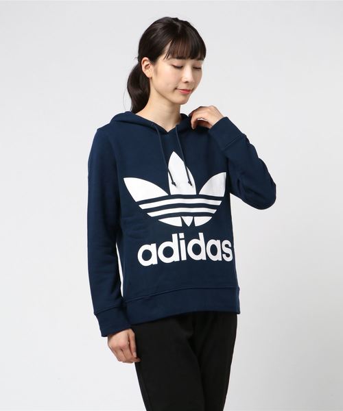 adidas Originals（アディダスオリジナルス）の「adidas Originals/アディダス オリジナルス TREFOIL W HOODIE/トレフォイル ウィメンズ フーディ（パーカー・レディース・ブラック/ネイビー/ネイビー×ホワイト/ミント・S/M/L/XL）」の4枚目の写真