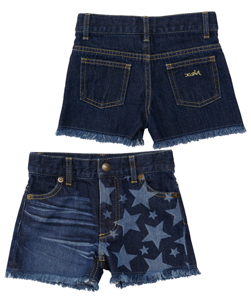 X-girl Stages(エックスガールステージス)の「STARS SHORT PANT (2T・3T)(その他パンツ・キッズ・インディゴブルー/マルチ・2T/3T)」の1枚目の写真