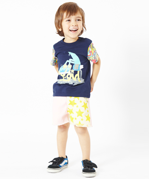 X-girl Stages(エックスガールステージス)の「STARS SHORT PANT (2T・3T)(その他パンツ・キッズ・インディゴブルー/マルチ・2T/3T)」の3枚目の写真