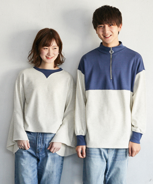 PairPair（ペアペア）の「配色裏毛ハーフジッププルオーバー（Tシャツ/カットソー・メンズ・ライトグレー/ベージュ・FREE）」の3枚目の写真
