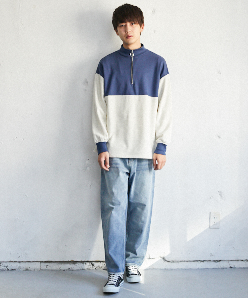 PairPair（ペアペア）の「配色裏毛ハーフジッププルオーバー（Tシャツ/カットソー・メンズ・ライトグレー/ベージュ・FREE）」の4枚目の写真