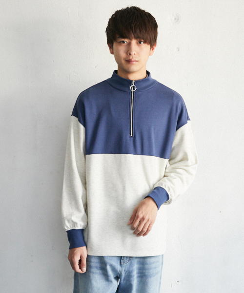 PairPair（ペアペア）の「配色裏毛ハーフジッププルオーバー（Tシャツ/カットソー・メンズ・ライトグレー/ベージュ・FREE）」の7枚目の写真