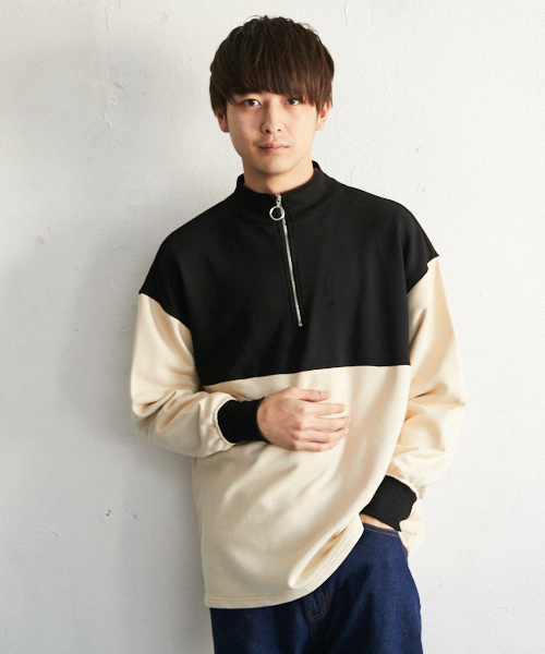 PairPair（ペアペア）の「配色裏毛ハーフジッププルオーバー（Tシャツ/カットソー・メンズ・ライトグレー/ベージュ・FREE）」の14枚目の写真