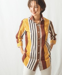ランダムストライプ七分袖ロングシャツ