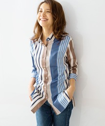 ランダムストライプ七分袖ロングシャツ