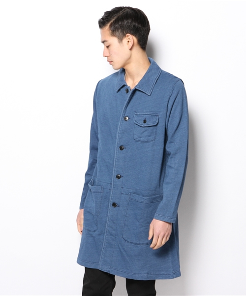 And A（アンドエー）の「INDIGO裏毛アトリエCOAT（ステンカラーコート・メンズ・インディゴブルー/サックスブルー・44/42）」の3枚目の写真