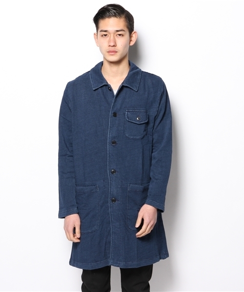 And A（アンドエー）の「INDIGO裏毛アトリエCOAT（ステンカラーコート・メンズ・インディゴブルー/サックスブルー・44/42）」の6枚目の写真