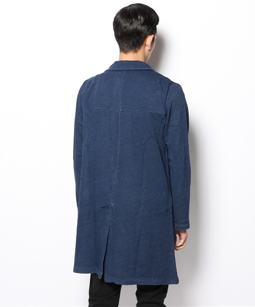 And A（アンドエー）の「INDIGO裏毛アトリエCOAT（ステンカラーコート・メンズ・インディゴブルー/サックスブルー・44/42）」の10枚目の写真