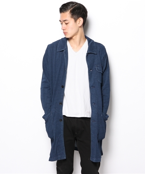 And A（アンドエー）の「INDIGO裏毛アトリエCOAT（ステンカラーコート・メンズ・インディゴブルー/サックスブルー・44/42）」の11枚目の写真