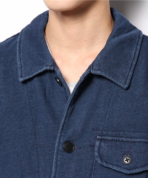 And A（アンドエー）の「INDIGO裏毛アトリエCOAT（ステンカラーコート・メンズ・インディゴブルー/サックスブルー・44/42）」の12枚目の写真