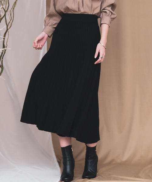 Aunt Marie's（アントマリーズ）の「AUNT MARIE'S ニットプリーツスカート（スカート・レディース・ブラック/ブラウン/グレー/ナチュラル・FREE）」の5枚目の写真