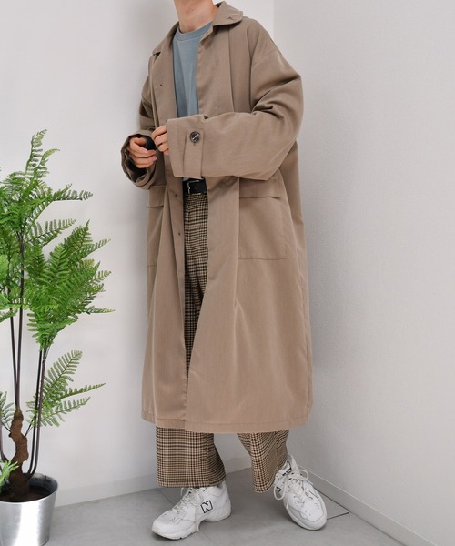 kutir（クティール）の「オーバーステンカラーコート（ステンカラーコート・メンズ・ブラック/ライトグレー/ブラウン系その他/ベージュ/ダークグリーン・SMALL/MEDIUM/LARGE）」の4枚目の写真