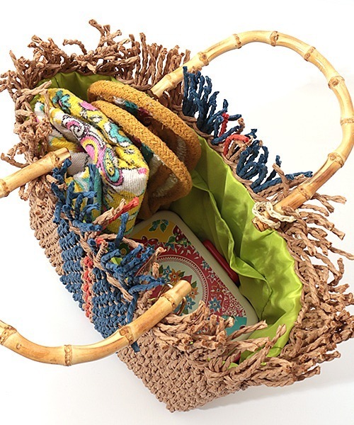 チチカカ（チチカカ）の「フリンジスクエアペーパーバッグ（かごバッグ・レディース・イエロー/ブルー・FREE）」の16枚目の写真